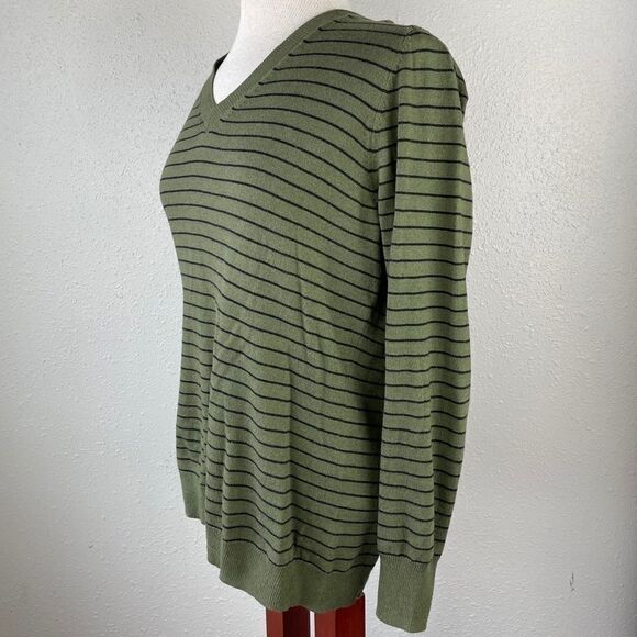 Worthington Green Striped V Neck Sweater EUC - Picture 3 of 8